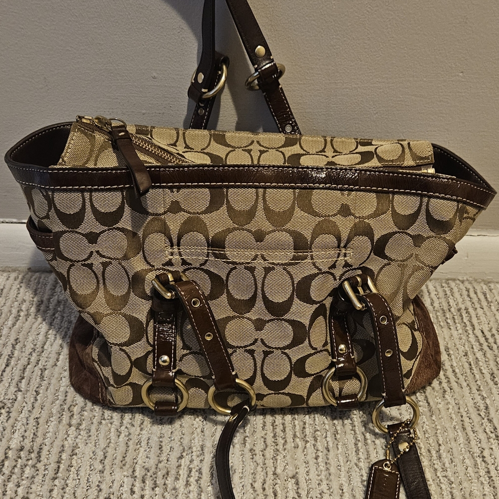 Coach Tan and Brown Signature Shoulder Bag